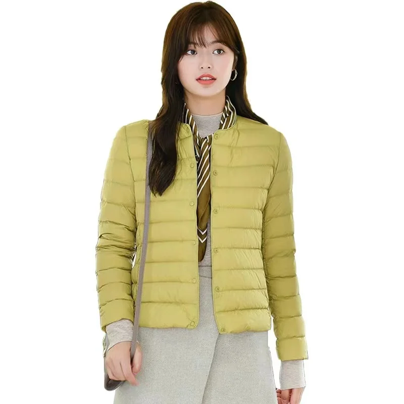 Women Reversible Ultralight Puffer Winter Jacket 2023 New Candy Color Collarless Duck Down Coat Female Portable Windproof Parkas