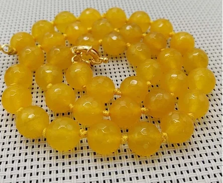 

10mm Natural African South Yellow Topaz Faceted Beads Necklace Lenght 18 inch AAA Grade