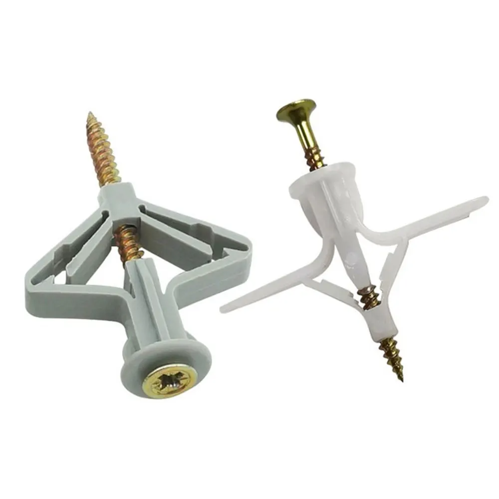 

50Set Plasterboard Anchor Plastic Aircraft Expansion Pipe Butterfly Nail Bolt Screw for Plasterboard Wall Installation Fastener
