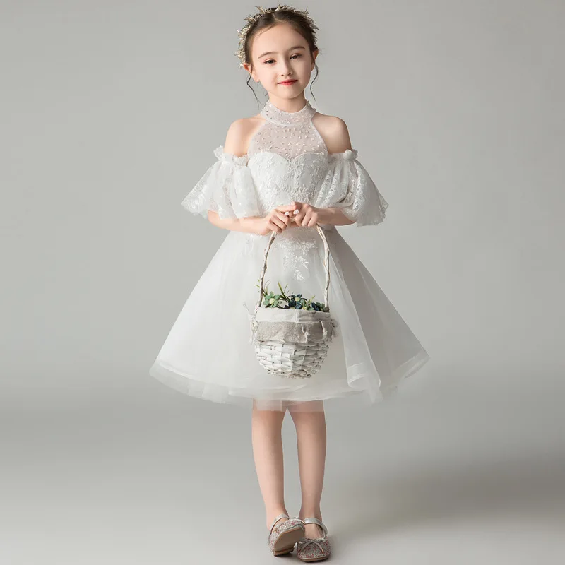 

Cute Angel Children'S Walk Show Performance White Evening Dress Girl'S Birthday Princess Dress