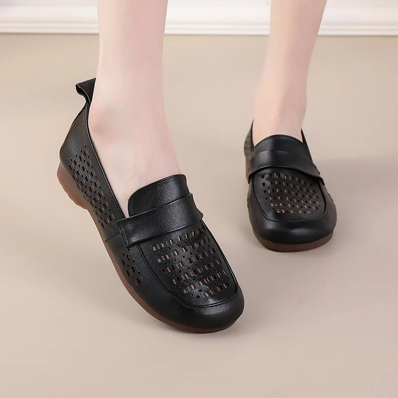 Xiuteng 2022 Spring New Style Small Fragrant Flat Shoes,hole Loafers, Women'S Leather Shoes, British Style Lazy Shoes