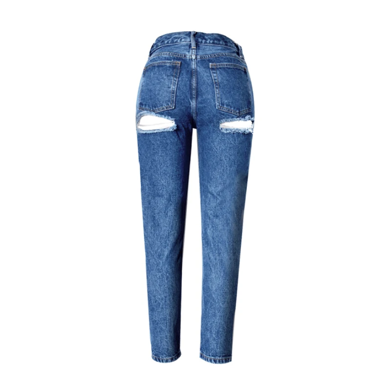 Women Slim Oversized Blue Denim Pants 2023 Streetwear Ass Hole Butt Ripped Jeans Female High Waist Straight Jeans Sexy Trousers