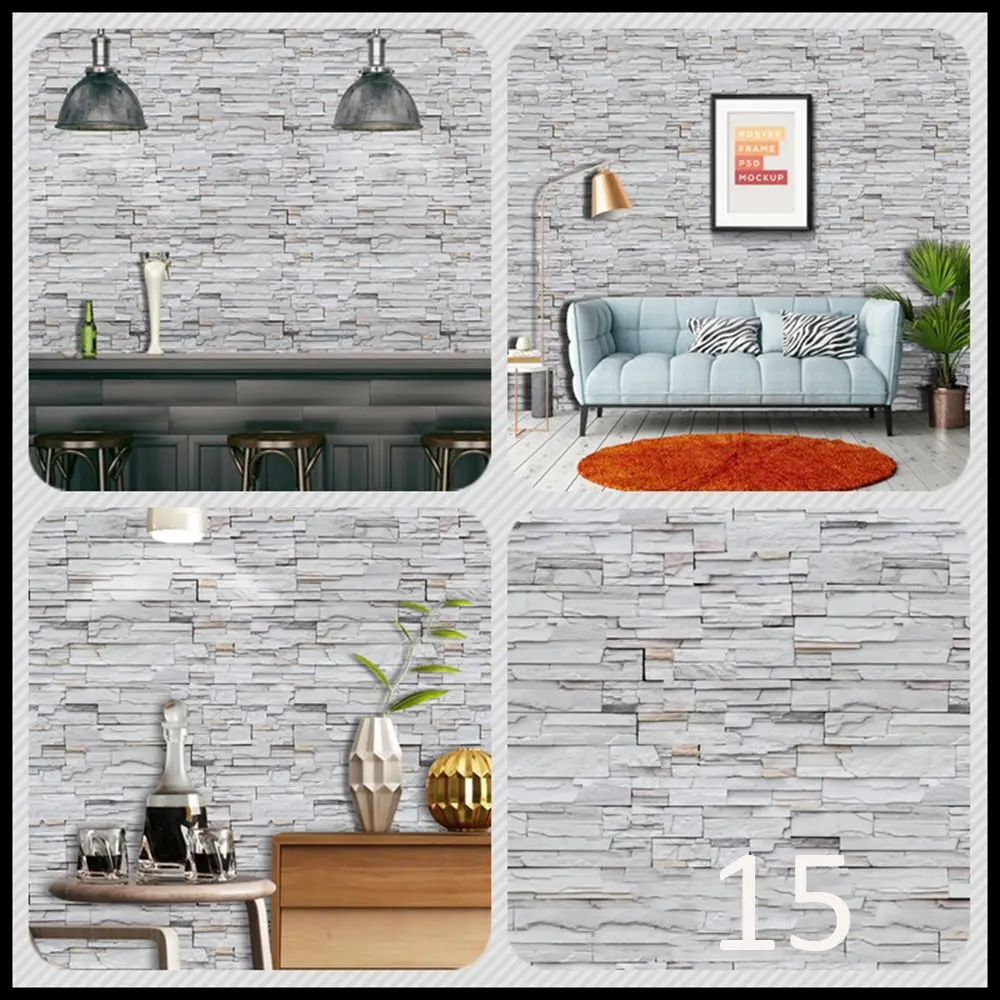 

45x100cm Home Decor 3D PVC Wood Grain Brick Stone wallpaper Rustic Effect Self-adhesive Sticker Room DIY Background