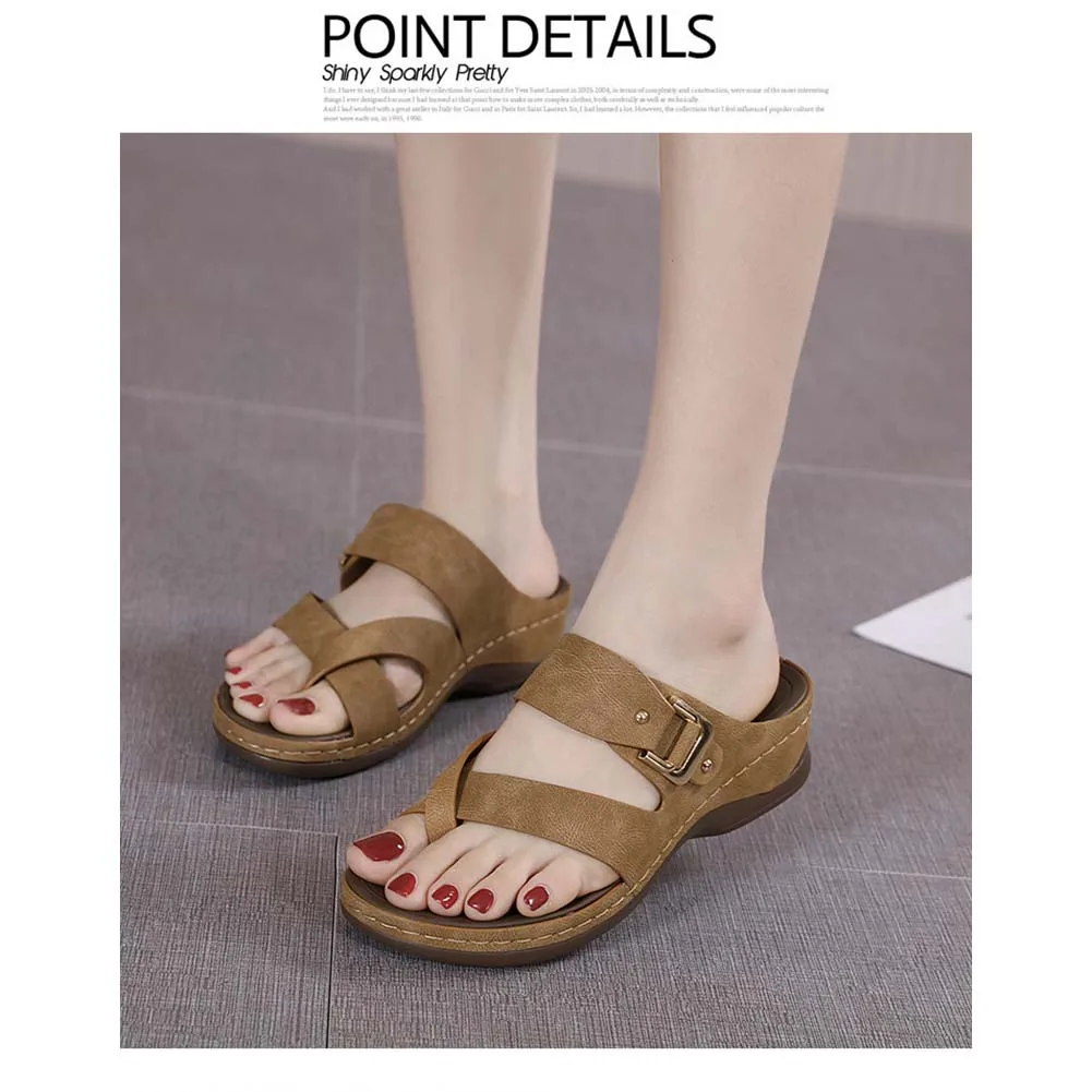 Casual Simple Buckle Sandals Large Size Clip Toe Slippers For Daily Wear