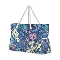 new women large beach bag with pockets coral print for gym swim travel storage bag tote handbags waterproof shopping bag