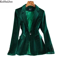 kohuijoo green corduroy velvet blazer women outerwear spring fall korean office lady temperament blazers for ladies casual coat