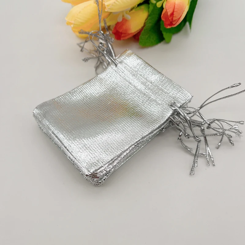 100 шт. серебряные сумки для хранения подарочная упаковка свадебный саше тканевая