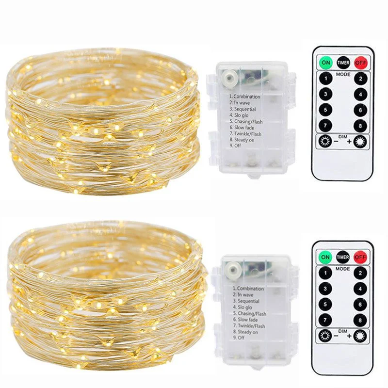 

Waterproof Fairy Light for Wedding Party LED Battery Remote Control Copper Wire Lamp Christmas Holiday Decoration String 8 Mode