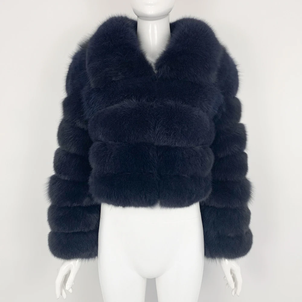 Winter Women Jacket Short Real Fox Fur Coat Woman Top Turn-down Collar Zipper Fashion Outerwear Natural Fur Streetwear