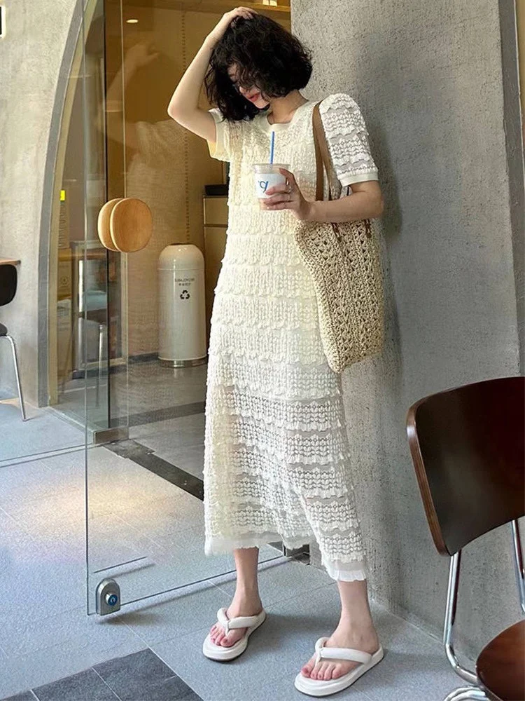 2023 spring and summer women's clothing fashion new Hollow Lace Jacquard Dress 0621