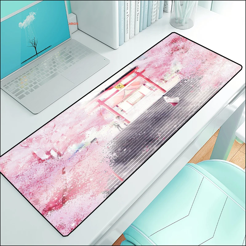 

Игровой коврик для мыши с розовым цветком вишни, размер XL, расширенные Большие Пользовательские настольные подставки, длинная резиновая основа, подставка для мыши