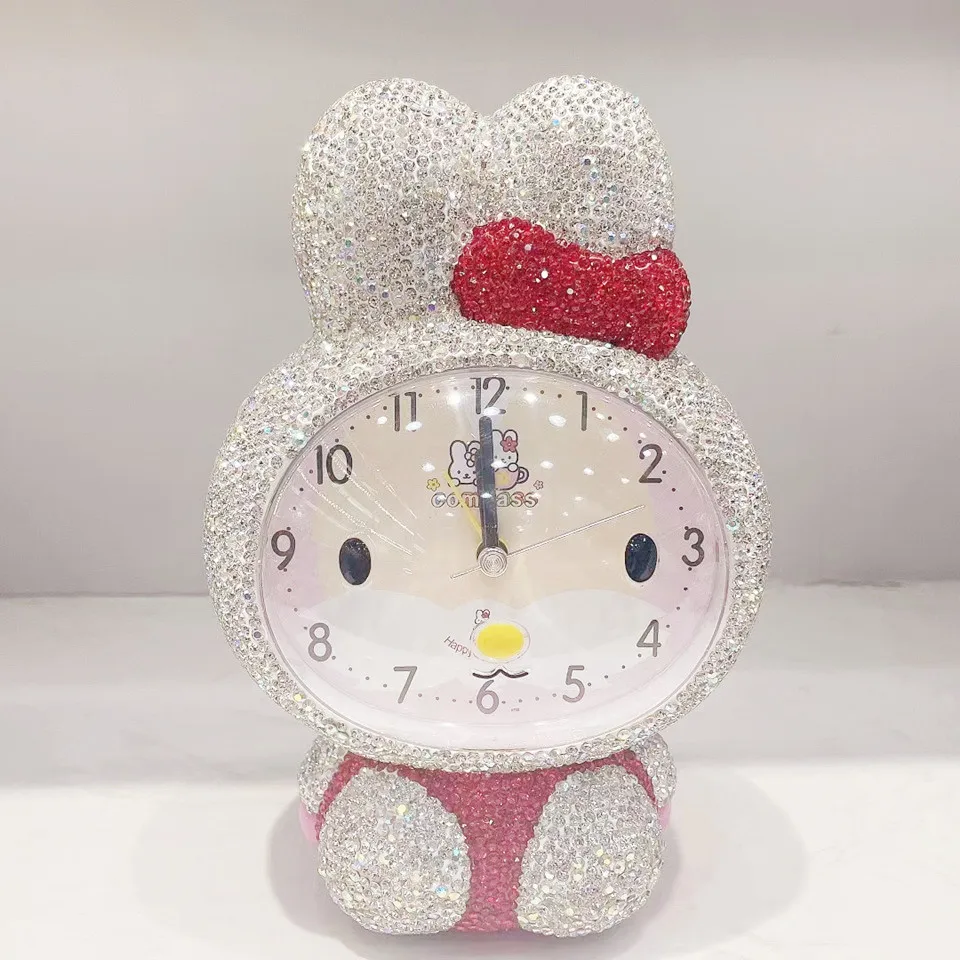 Desktop Cartoon Kitten Rhinestone Clock Bedroom Living Room Battery Operated Time Home Decoration