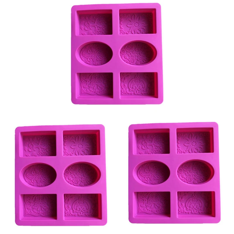 

3X Silicone Soap Mold For Soap Making 3D 6 Forms Oval Rectangle Soap Mould Handmade Craft Flowers Bathroom Soap Mold