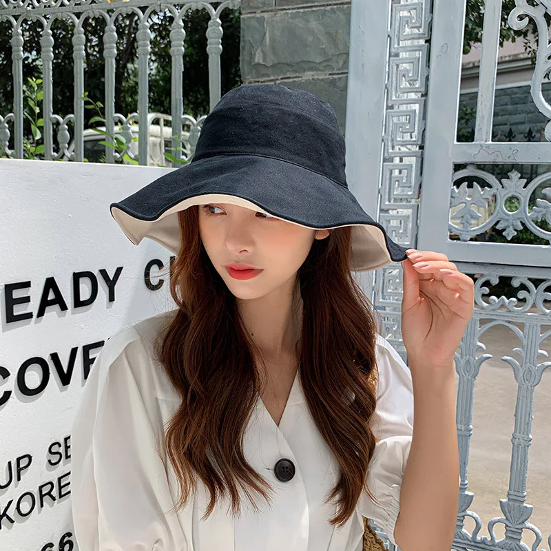 

Double Fisherman Cap Female Summer Travel The Sea Beach Sun Hat Pure Color Folding Costume Fashion Elegant Wind Caps Of Literatu