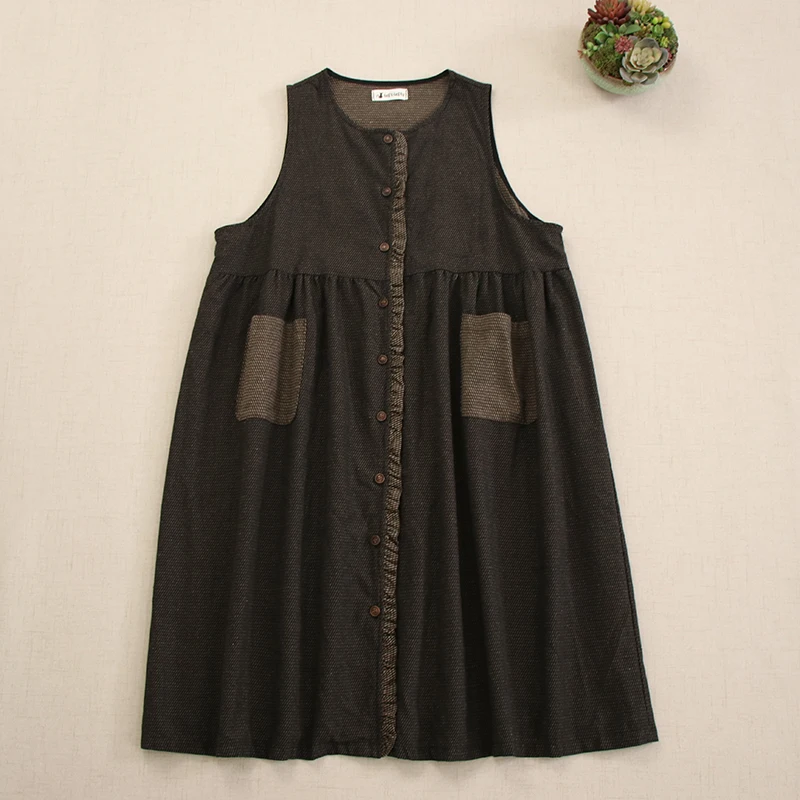 Женское винтажное платье-майка в клетку с круглым вырезом