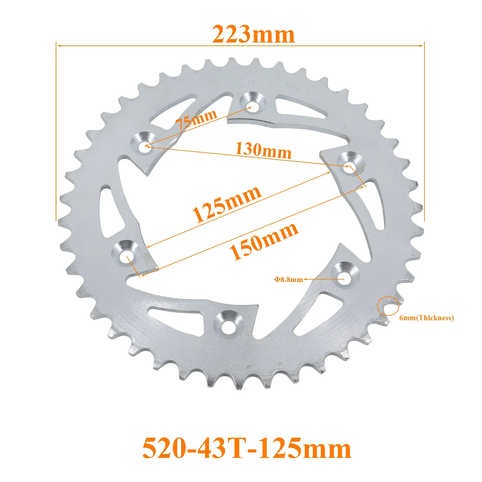 

Мотоциклетные 520 цепей 43T/44T/52T 58 мм 125 мм звездочки задняя звездочка зубчатая подходит для картинга ATV внедорожные мотоциклетные детали