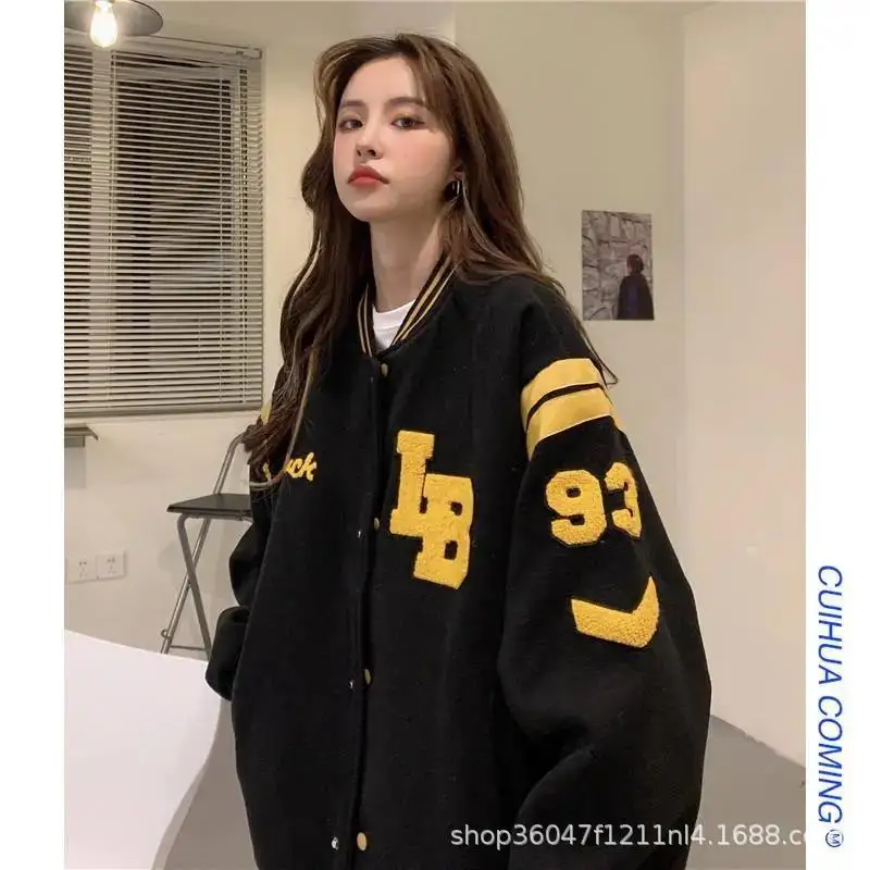 

2022 New Baseball Uniform Women's Autumn and Winter Loose Korean Version Cardigan Sweater Jacket Salt Fried Street Coat Top