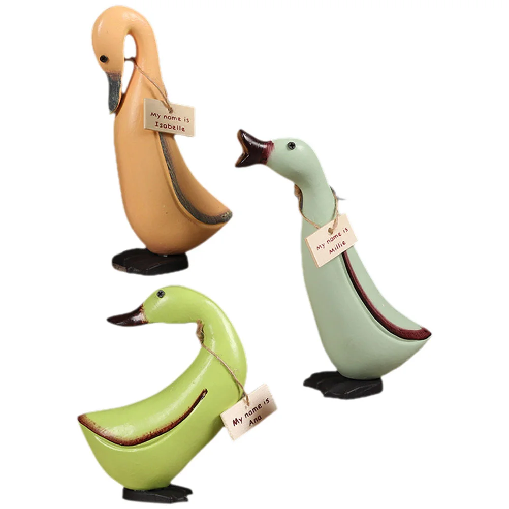 

Wood Craft Decor Animal Figurine Duck Statues Wooden Sculpture Desktop Decoration
