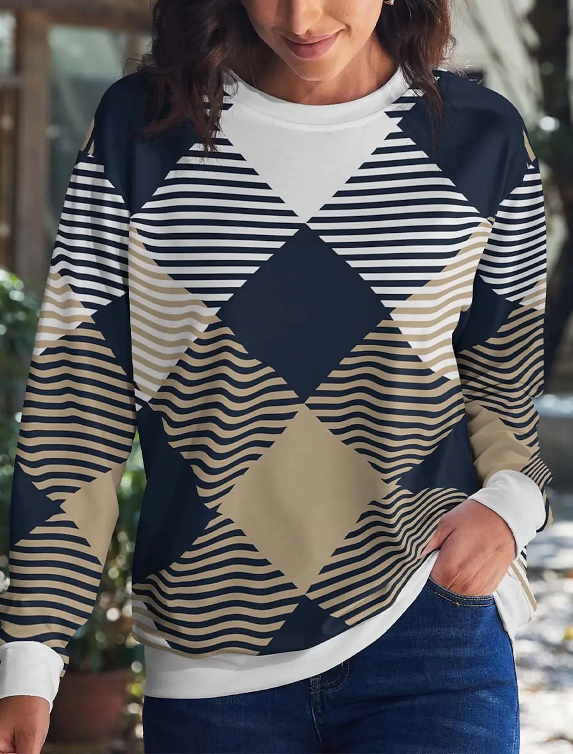 

Women's Sweatshirt Pullover Basic Yellow Pink Red 3D Pattern Floral Plaid Daily Weekend Street Fit Round Neck Long Sleeves