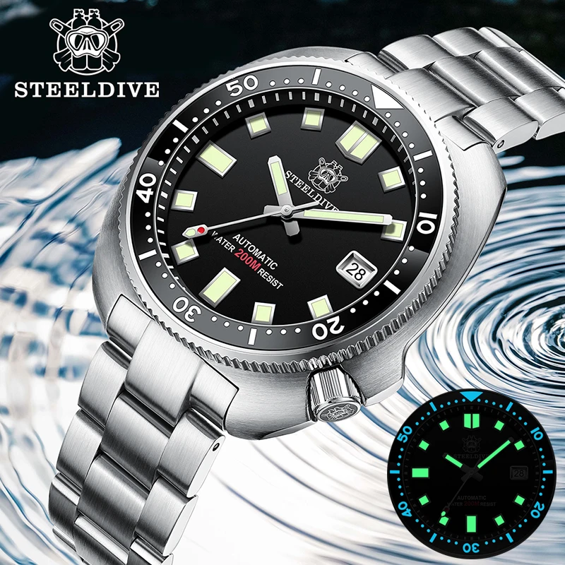 

Мужские механические часы для дайвинга STEELDIVE класса люкс SD1980 с большим лицом Abalone NH35 Move Men t двухцветные светящиеся водонепроницаемые часы 200 ...