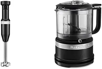 

3.5-Cup Food Chopper, medium, Matte Black & KHBV53BM Variable Speed Corded Hand Blender, Black Matte, 8 in