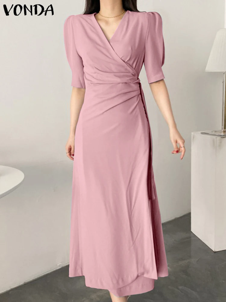 

Платье женское летнее средней длины с V-образным вырезом и коротким рукавом