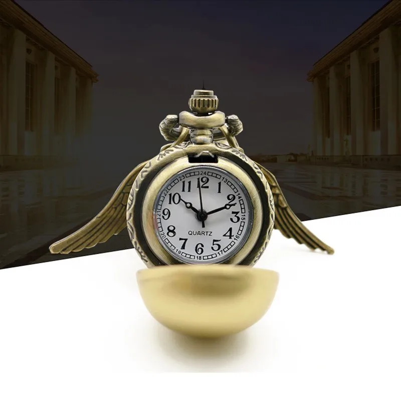 Bronze Quartz Pocket Watch Feather Little Wings Pendant Luxury Watches Vintage Fob Clock Chain Necklace Gift for Men Women