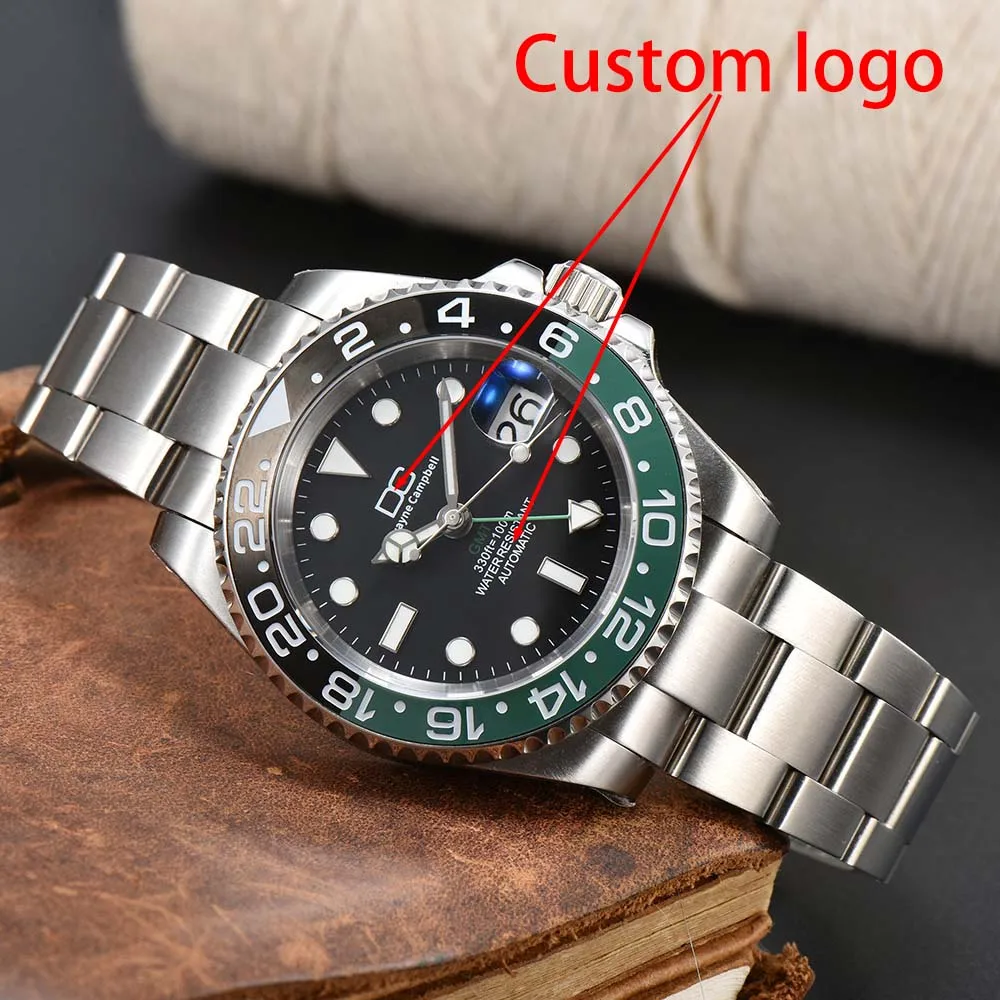 

40.5mm Diving Automatic Silvery Men's watches NH34 Movement Ceramic Bezel Waterproof Wristwatch Sapphire GMT Case 20 Strap