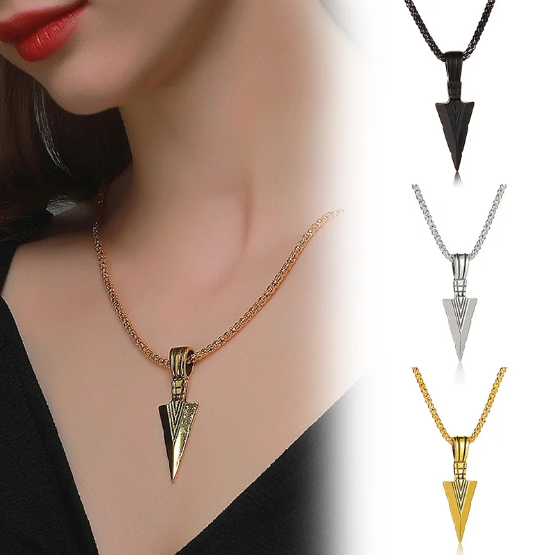 

New Personalized Men's Triangle Spear Necklace Vintage Metal Arrow Pendant Necklaces for Women Pendant Chain Jewelry Accessories
