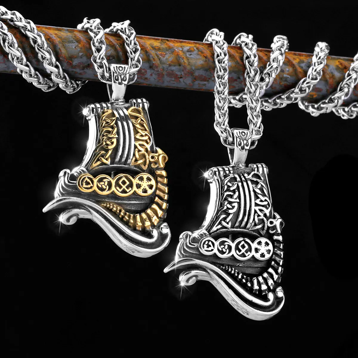 

Premium Viking Stainless Steel Necklace Multi-style Shield Strap Rune Pendant Vintage Necklace Male Amulet Jewelry Gift