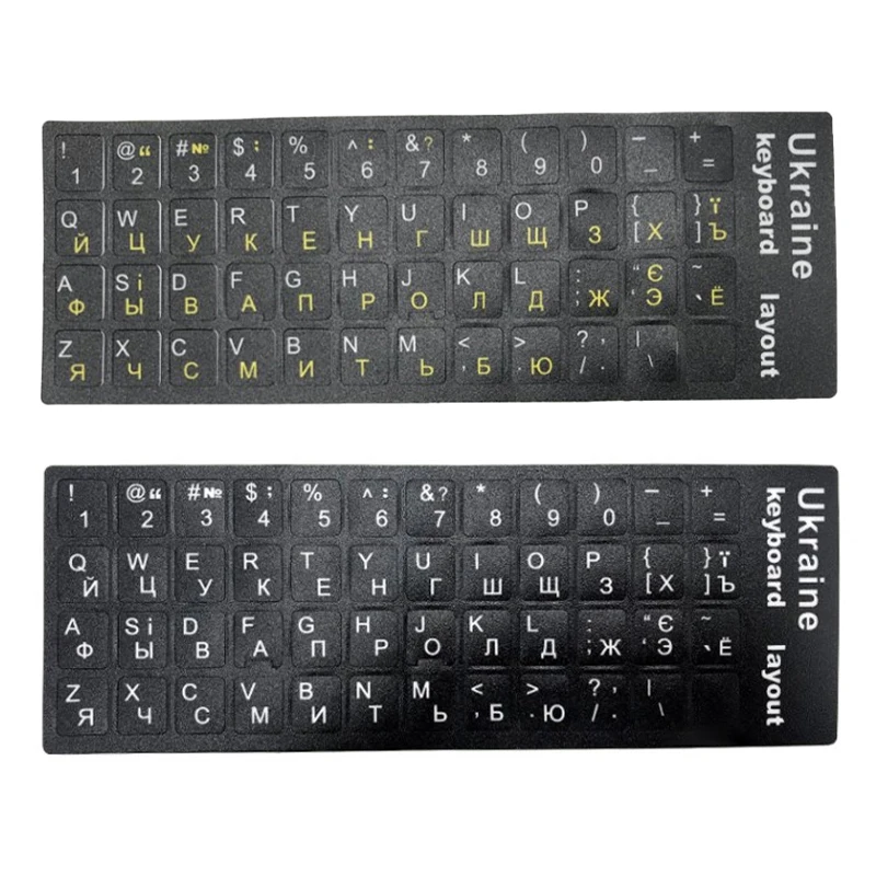 

Наклейка на клавиатуру с украинским языком, прочный алфавит, черный фон, белые буквы для универсального ПК, ноутбука