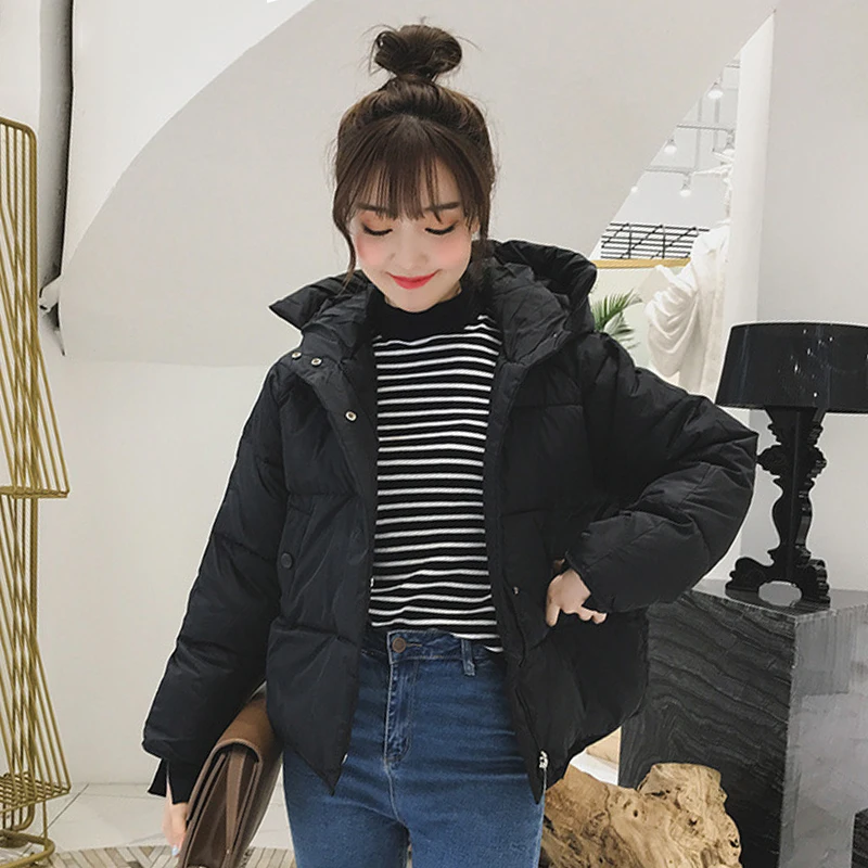 Women Autumn Winter Short Thickening Jacket Female Hooded Thick Jacket Warm Parkas Woman Solid Padded Clothing S-2XL Overcoat