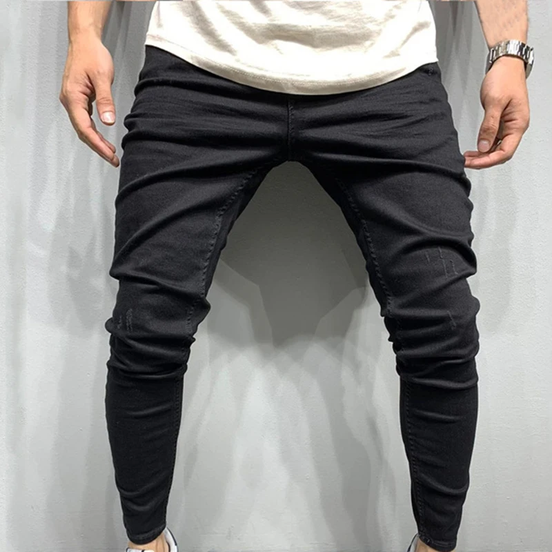 

2022 New Men's Handsome Slim Fit Solid Color Jeans Spring And Autumn Fashion Hip Hop Black Long Pants Trousers Clothing For Man