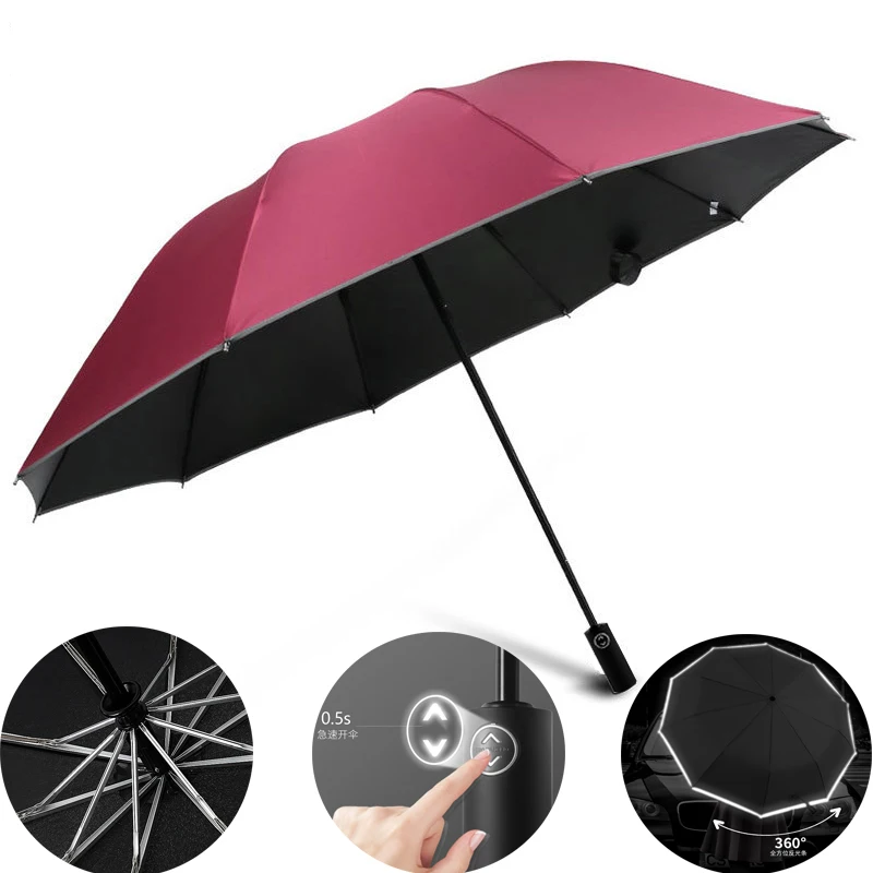 

Полностью автоматический зонт с защитой от ветра и дождя для мужчин и женщин, прочные Роскошные Большие бизнес-Зонтики 10 к