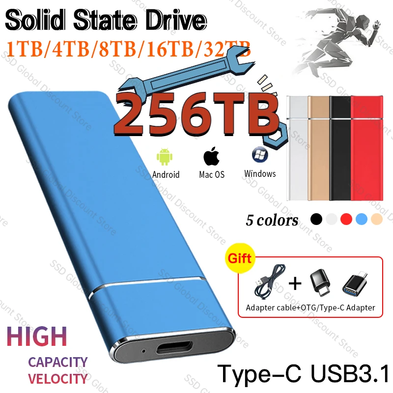 

256tb USB3.1 External Storage SSD 16TB Mobile Solid State Drive 2TB 8TB Portable Hard Disk disco duro HDD For PC Mac Laptop Ps4