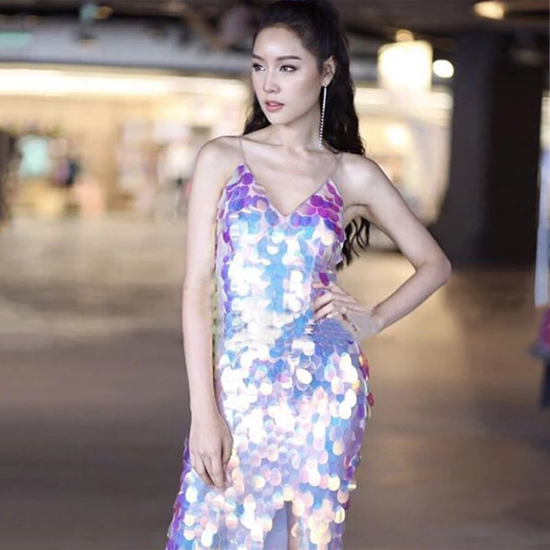 

New Royal Blue Sequin Backless Slip Mermaid Long Party Dresses Luxury V Neck Velvet Stretch Slit Sleeveless Cocktail Prom
