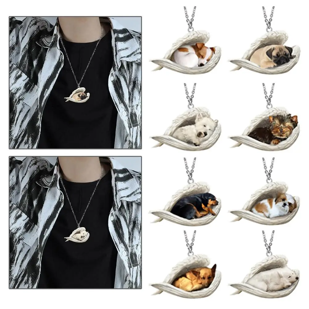 

Pet 2D Flat Necklace Sleeping Dog Necklace Cute Angel Necklace Personality Gifts For Pet Lovers Gifts For Boys Girls O7X6