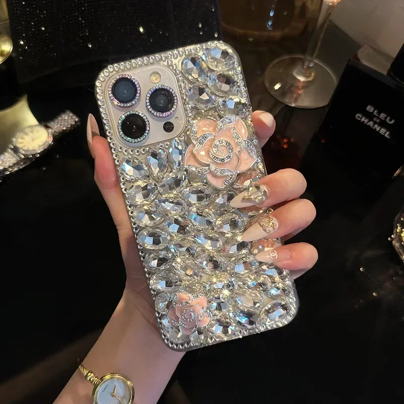 Чехол для телефона Iphone 15 Plus 13 Mini 14 Pro Max 11 12 Xs Xr 7 8 со стразами и цветком камелии