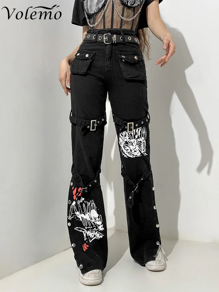 

2022 готические брюки-карго Techwear хиппи мешковатые джинсы Mom Goth панк черные джинсовые брюки Cyber Y2k академическая темная одежда