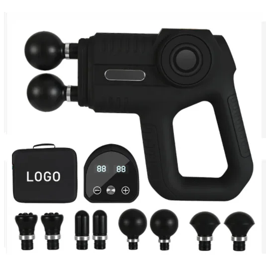 

2022 Amazon Высокая мощность пользовательский спортсмен Профессиональный Тонкий ЖК бесщеточный двигатель двойная головка массажный пистолет