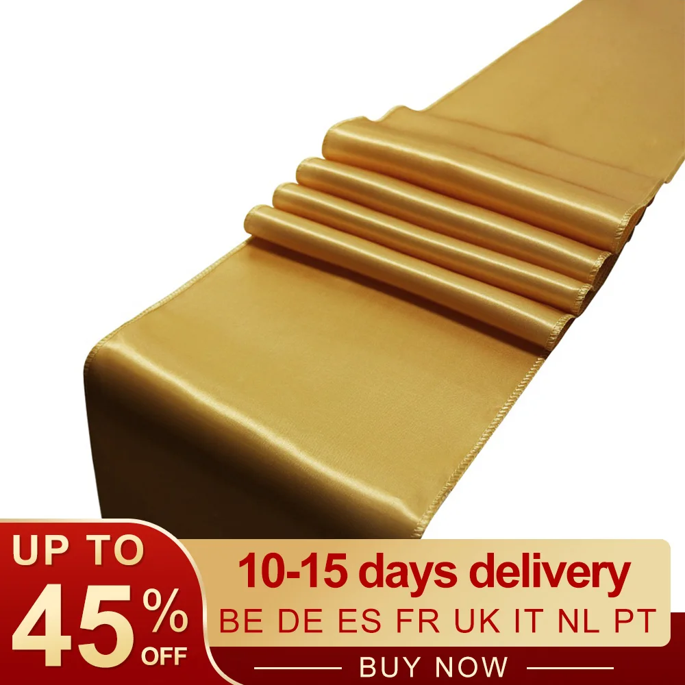 

10pcs Luxury Gold Table Runner Solid Satin Tablecloth Table Runners Table Flag Dinner Mats Wedding Party Decoration Home Textile