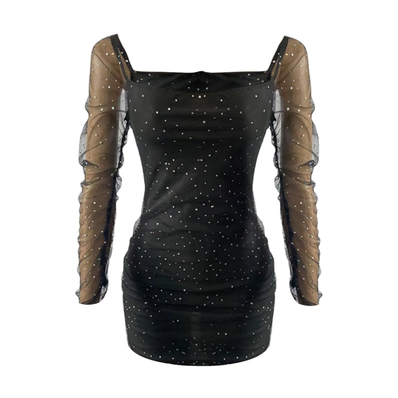 Женские элегантные сетчатые платья миди с открытыми плечами и блестящими