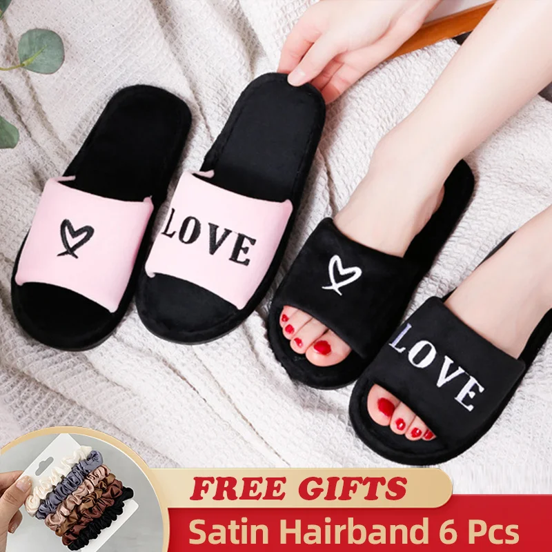 

New Women Home Slippers Fashion Open Toe Indoor Love Design 2023 Female Winter Flat Non-slip Leisure Interior Couple Men Shoes