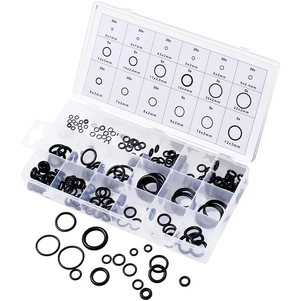 

225 Pcs Rubber O Ring Oil Resistance O-Ring Washer Seals Watertightness Assortment Different Size With Plactic Box Kit Set