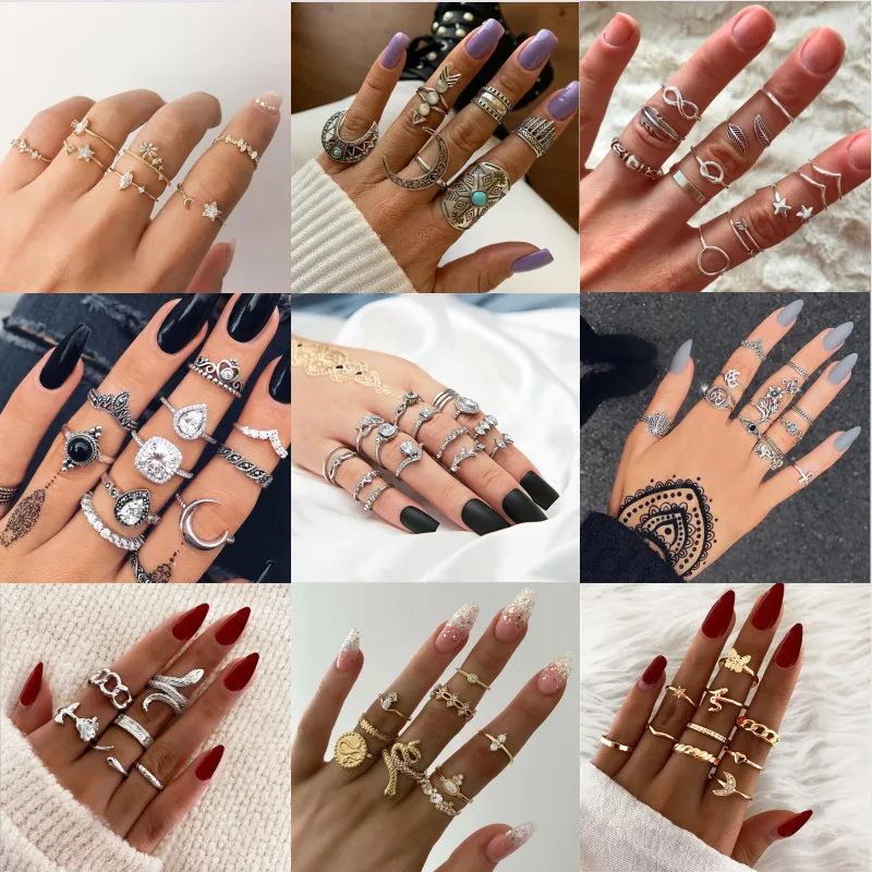 2021 Women Jewelry New Geometric Butterfly Heart Joint Ring Set
