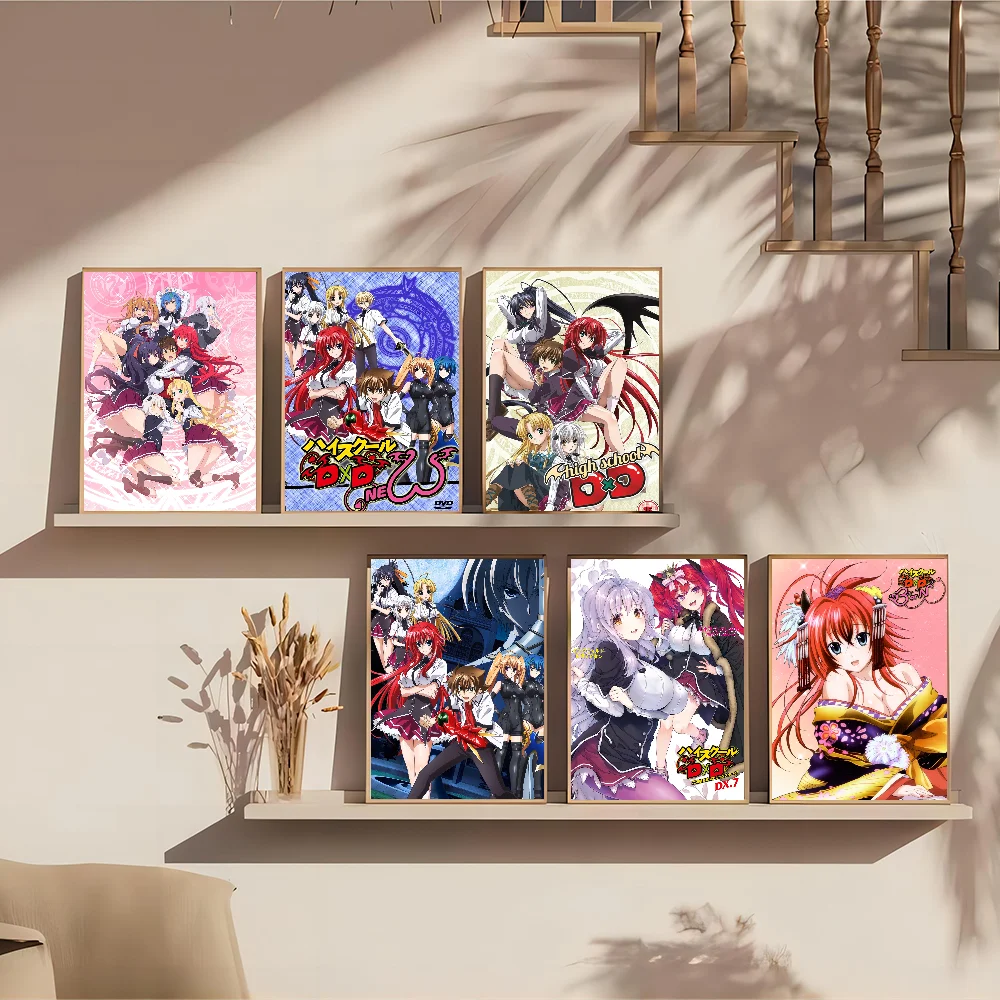 Anime High School DXD Vintage Posters Sticky Retro Kraft Paper Sticker DIY Room Bar Cafe Kawaii Decor