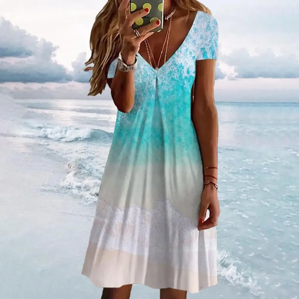

Elegant Fashion Patchwork Beach Dresses Femme Casual Sleeveless V-Neck Loose Dress Summer Women Vintage Printing Midi Dress