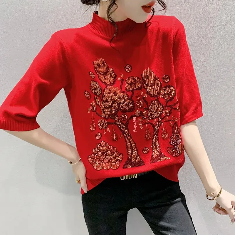 Весна 2023 новый вязаный пуловер с вышивкой в виде года кролика свитер женский