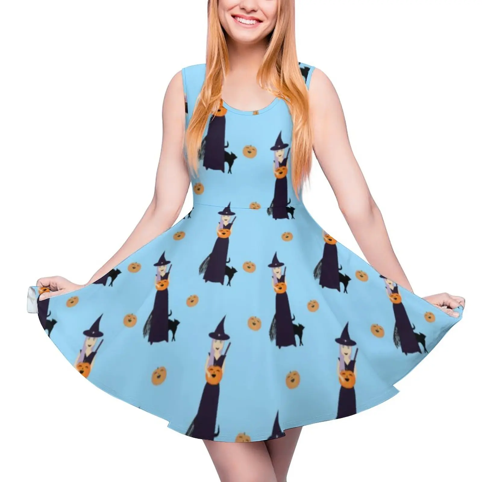 

Cute Halloween Witch Dress Happy Pumpkin Vintage Dresses High Waist Street Style Big Size Skate Dress Women Custom Vestidos