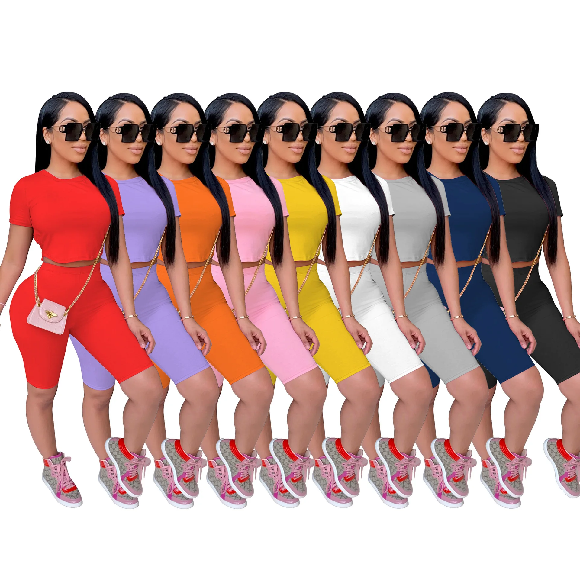 

Womens Solid Short-sleeved Short Pants Woman Summer 2022 Suit Sexy Backless Tie Nightclub Style Tracksuit Women Two Pieces Set